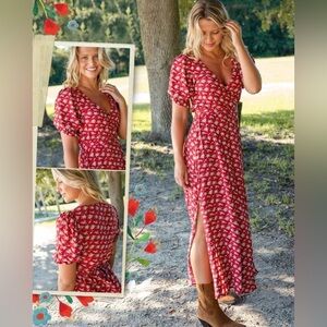 Natural Life Sophia Wrap Dress XS Maxi Puff Sleeve Ditsy Floral Cottage Country
